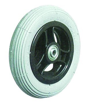 Rad mit 3-Speichen-Kunstoff-Felge schwarz, PU Rolkofill 150x30 grau,NL36>>>>