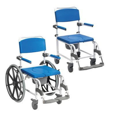 Dusch-Toilettenrollstuhl,ASTON 5"Räder,weiß-blau,