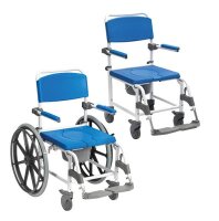 Dusch-Toilettenrollstuhl,ASTON 5"Räder,weiß-blau,