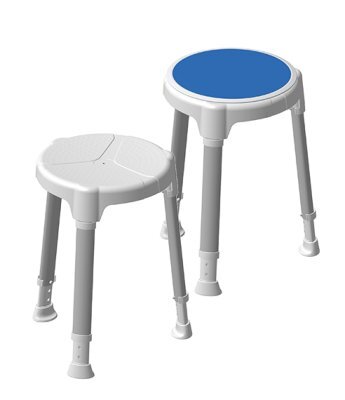 Duschhocker TAYO rund weiß, mit Drehteller blau>>>>