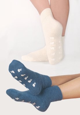 Fußwärmer/Socken 25% Angora mit Rutschstoppern>>>>Farbe: jeans Gr. L
