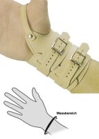 Handgelenkriemen Nr.424 Gr.16,links gef.m.Stoff aus Leder,