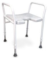 Duschhocker DS 130 ohne Lehne mit Armlehnen und Ausschnitt, weiß>>>>nur in 2er Schritten bestellbar