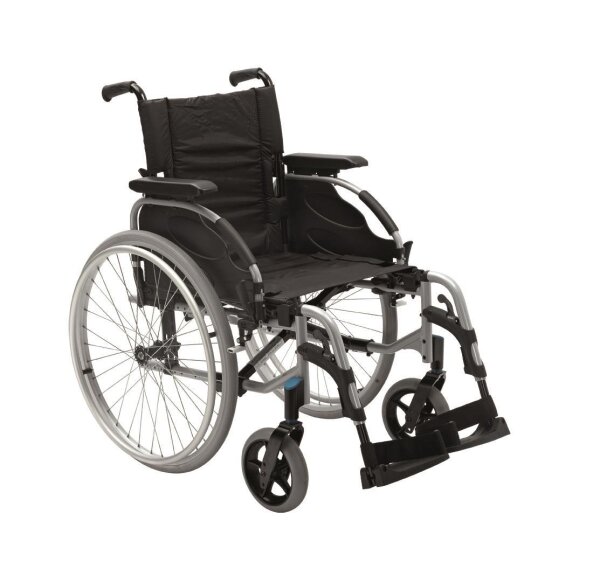Rollstuhl Action 2 NG mit Seitenteil lang, mit Trommelbremse silbergrau>>>>SB 38 cm