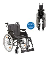 Standardrollstuhl Tomtar MR-S mit Trommelbremse, Kombiarmlehne, PU mangan grey metallic>>>>SB 45 cm