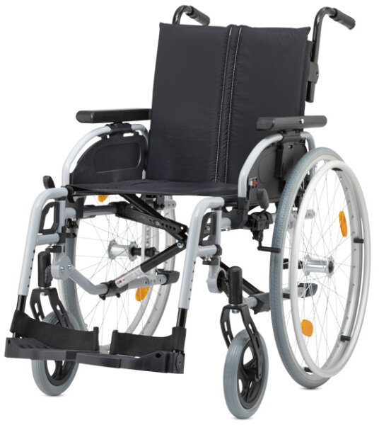 Leichtgewichtrollstuhl Pyro light optima mit Kombiarmlehnen u.Trommelbremse, PU silber-metallic>>>>SB 46 cm