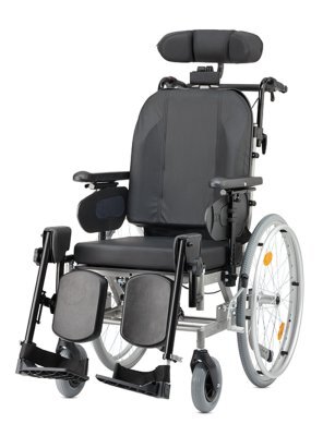 Multifunktionsrollstuhl PROTEGO mit Trommelbremse Kopfstütze,Knie-Polster,PU,Dartex,silber>>>>SB 44 cm