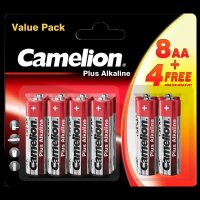 Mignon-Batterie CAMELION Plus Alkaline 1,5 V, LR6 Typ AA, 8+4 er-Blister