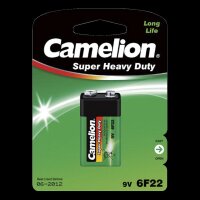 Block-Batterie CAMELION Super Heavy Duty 9 V, Typ 6F22, 1er-Blister