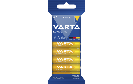 Mignon-Batterie VARTA LONGLIFE Alkaline, 1,5V, Typ AA, 8er-Pack