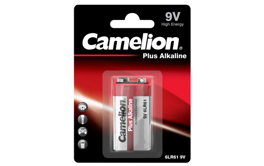 Block-Batterie CAMELION Plus Alkaline 9V, Typ 6F22, 1er Blister