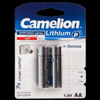Mignon-Batterie CAMELION Lithium 1,5V, Typ AA/FR6, 2er-Blister