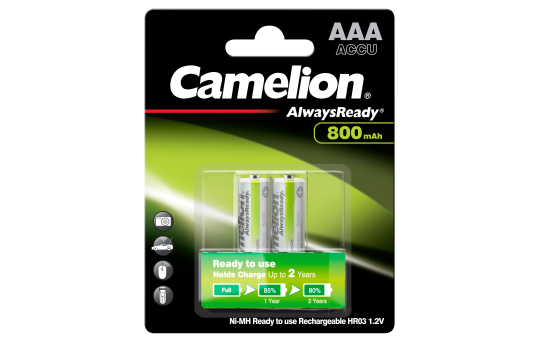 Micro-Akku CAMELION AlwaysReady, NiMH, 800 mAh, Typ AAA, 2er-Blister