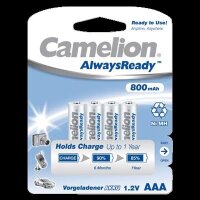 Micro-Akku CAMELION AlwaysReady, NiMH, 800 mAh, Typ AAA, 4er-Blister
