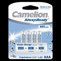 Micro-Akku CAMELION AlwaysReady, NiMH, 800 mAh, Typ AAA, 4er-Blister