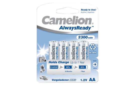 Mignon-Akku CAMELION AlwaysReady, NiMH, 2.300mAh, Typ AA, 4er-Blister