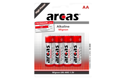 Mignon-Batterie Alkaline 1,5V, Typ AA/LR6, 4er-Pack