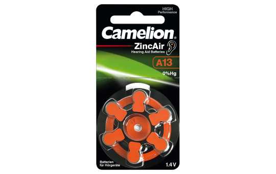 Knopfzelle CAMELION, A13, Zink-Luft, 6er-Blister