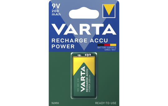9V-Akku VARTA POWER ACCU Ready2Use, Ni-MH, 200mA, Typ 9V Block, 1er-Blister