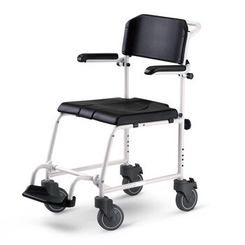 Dusch- und Toilettenrollstuhl McWet, 5 Zoll Schwenkräder, weiß-schwarz>>>>