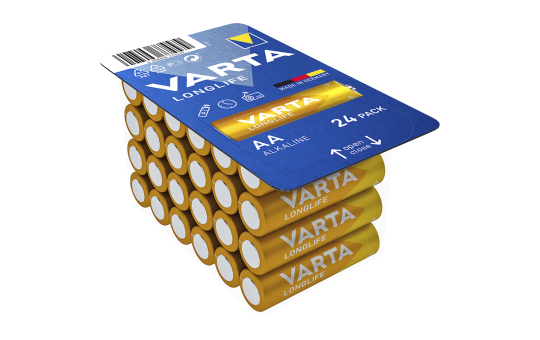 Mignon-Batterie VARTA Longlife Alkaline, Typ AA, LR06, 1,5V, 24er Pack