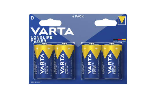 Mono-Batterie VARTA Longlife Power Alkaline, Typ D, LR20, 1,5V, 4er Pack