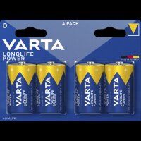 Mono-Batterie VARTA Longlife Power Alkaline, Typ D, LR20, 1,5V, 4er Pack