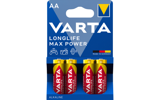 Mignon-Batterie VARTA Longlife Max Power Alkaline, Typ AA, LR06, 1,5V, 4-Pack
