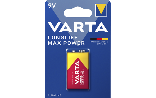 9V-Block Batterie VARTA  Longlife Max Power Alkaline, 6LR61, 9V