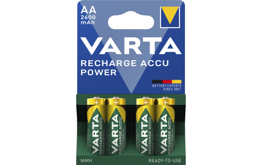 Mignon-Akku VARTA, Typ AA, NiMH-Akku, HR06, 1,2V/2600 mAh, Pre-charged, 4er Pack