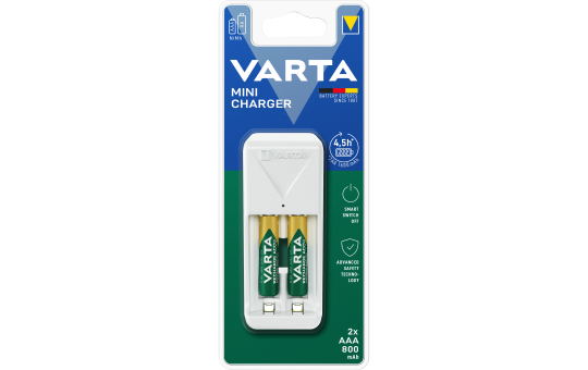 Mini Universal-Ladegerät VARTA, inkl. 2x Micro Akku Typ AAA, Akku NiMH, 800mAh