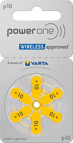 Varta Power One Gr. 10 Hörgerätebatterien 1,45 V 6er Blister PR70 Gelb 24610 p10