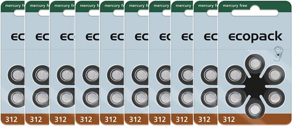 Varta 10x ecopack Gr. 312 Hörgerätebatterien 6er Blister Braun 1,4V 24607726406