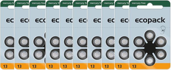 Varta 10x ecopack Gr. 13 Hörgerätebatterien 6er Blister Orange 1,4V PR48