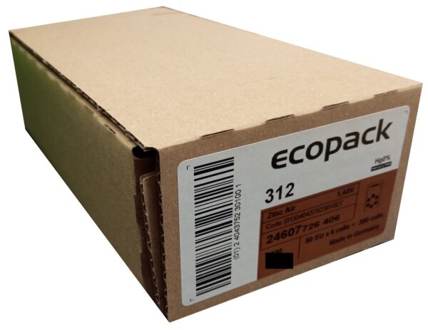 Varta 50x ecopack Gr. 312 Hörgerätebatterien 6er Blister Braun 1,4V PR41