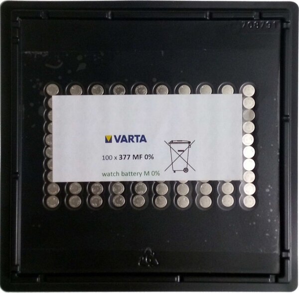 Varta 100x Watch V 377 Uhrenzelle Knopfzelle SR 626 SW V377 / V376 Silber-Oxid 24mAh 1,55 V Bulk V 377
