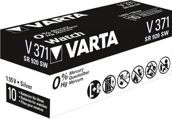 Varta 10x Watch V 371 Uhrenzelle Knopfzelle SR 920 SW V371 Silber-Oxid 30 mAh 1,55 V 1er Blister V 371