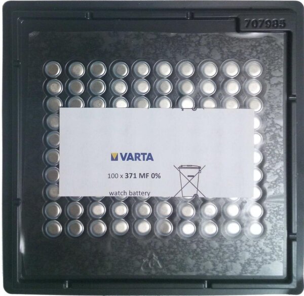 Varta 100x Watch V 371 Uhrenzelle SR 920 SW V371 (SR69) Silber-Oxid Knopfzelle 44mAh 1,55 V Bulk V 371