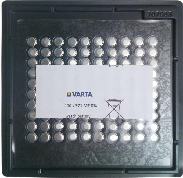 Varta 100x Watch V 371 Uhrenzelle SR 920 SW V371 (SR69) Silber-Oxid Knopfzelle 44mAh 1,55 V Bulk V 371