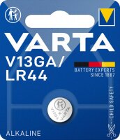 Varta Knopfzelle Alkali-Mangan LR44 1er Blister LR1154...
