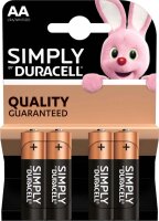 Duracell Simply Alkaline AA Batterien 4er Blister 1,5 V...