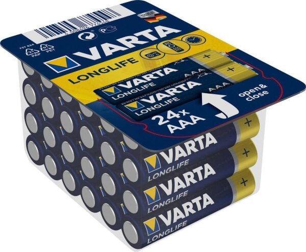 Varta 5x Longlife AAA Micro Alkaline Batterie im wiederverschließbaren 24er Big Box Blister LR03 MN2400 Ministilo 1,5 V 4103