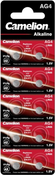 Camelion Alkaline Knopfzelle AG4 LR66 LR626 377 1,5 V 10er Blister 12051004