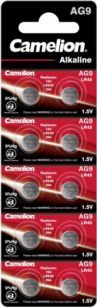 Camelion Alkaline Knopfzelle AG9 LR45 LR936 394 1,5 V 10er Blister 12051009
