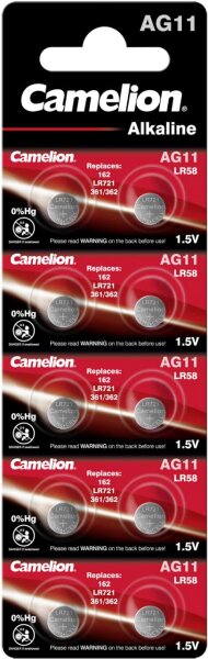 Camelion Alkaline Knopfzelle AG11 LR58 162 LR721 361/362 1,5 V 10er Blister 12051011