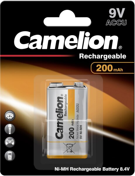 Camelion Ni-MH Rechargeable Akku 9V Block 200 mAh 1er Blister 17020122