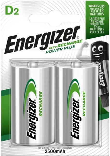 Energizer Akkus Recharge Power Plus D2 NiMH 2500 mAh 2er Blister Mono Accu E300322002