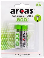 Arcas Wiederaufladbare Akkus NI-Mh AA 2er Blister 800mAh...
