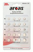 Arcas Knopfzellensortiment 20-teilig AG Alkaline...