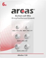 Arcas Knopfzellensortiment 6-teilig AG Alkaline...